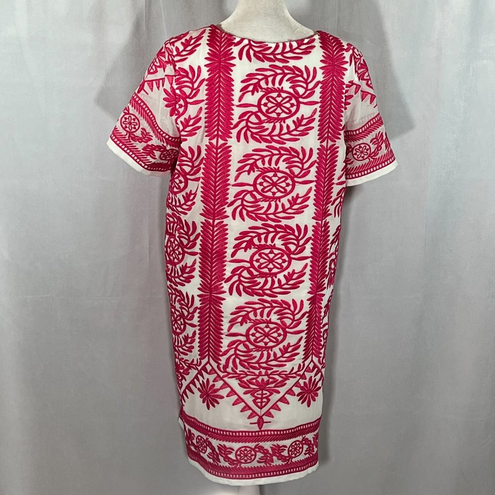 LULUS White & Bright Pink Embroidered Sheath Dress Tunic Size Small - Picture 6 of 10